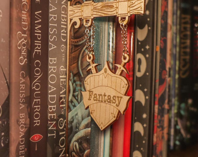 Featured listing image: Fantasy Bookshelf Tavern Sign - Booknook Shelf Decor, Book Dragon Gift, Library Label, Fantasy Genre Sign, Shelf Insert, Cozy Medieval Decor