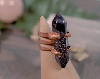 Blue Goldstone Electroformed Copper Ring