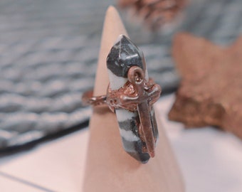 Zebra Jasper Fantasy Sword Electroformed Copper Ring