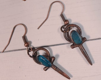 Blue Apatite Warrior's Dagger Electroformed Fantasy Earrings