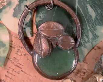 Aventurine Electroformed Necklace with Copper Leaves