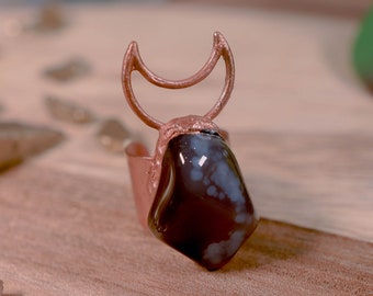 Lunar Botswana Agate Electroformed Copper Ring