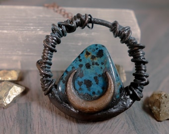 Moonlight Dalmatian Jasper Electroformed Copper Necklace
