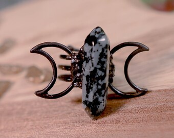 Crystal Point Snowflake Obsidian Electroformed Copper Ring