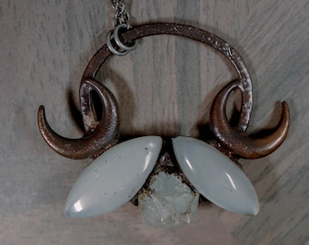 Mystical Gray Moonstone Electroformed Copper Necklace