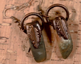 Jasper Feather Electroformed Earrings in Copper