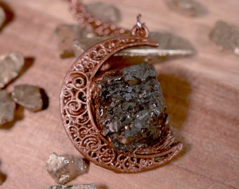Druzy Moon Electroformed Copper Necklace