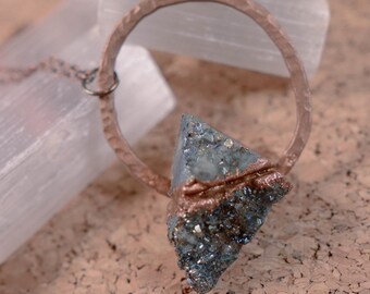 Electroformed Blue Druzy Pendant Necklace in Copper