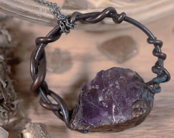 Dark Woodland Chunky Amethyst Electroformed Copper Necklace