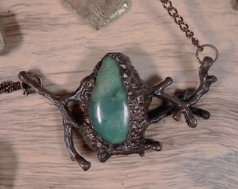Chrysoprase Woodland Electroformed Copper Necklace