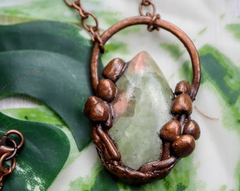 Electroformed Mushroom Necklace with Seraphinite and Hand Sculpted Magic Mushrooms