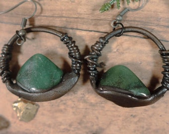 Witchy Malachite Copper Electroformed Earrings