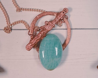 Amazonite Dragon Sword Electroformed Necklace