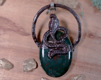 Bloodstone Dark Serpent Electroformed Copper Necklace
