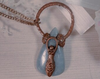 Angelite Goddess Fantasy Electroformed Copper Necklace