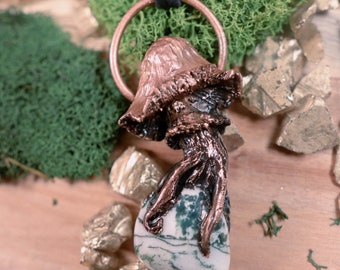 Mushroom Tree Agate Electroformed Necklace