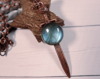 Labradorite Cat Pommel Fantasy Sword Electroformed Necklace