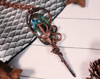 Azurite Knight's Sword Electroformed Necklace
