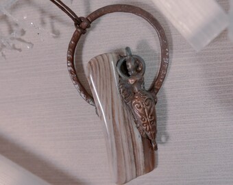 Petrified Wood Mystical Goddess Electroformed Copper Necklace