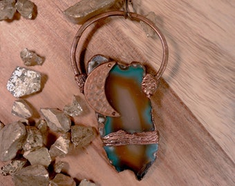 Lunar Agate Kintsugi Electroformed Copper Necklace