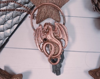Black Kyanite Dragon Electroformed Copper Necklace