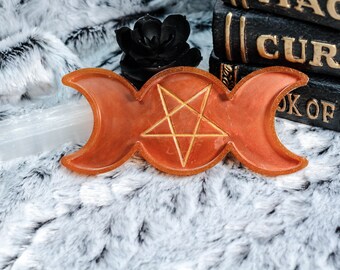 Resin Art Jewelry Dish, Triple Moon Tray, Altar Decor, Moon Phase, Pentagram, Goddess Dish, Wiccan Dish, Ring Dish, Moon Tray, Witchy Tray