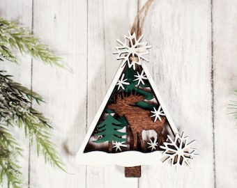 Moose Ornament, Christmas Ornament, 2024 Ornament, Cottagecore Ornament, layered ornament, pet ornament, animal ornament, wooden ornament