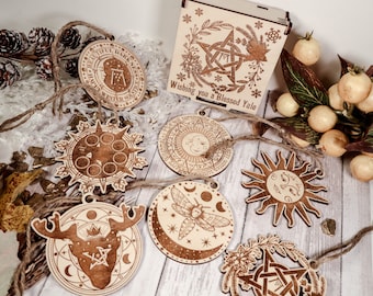 Witchy Ornament Set with Box, Witchcraft Decor, Christmas Ornaments, Yule Ornament, Pagan Decor, Pagan Ornament, Christmas Tree Ornament