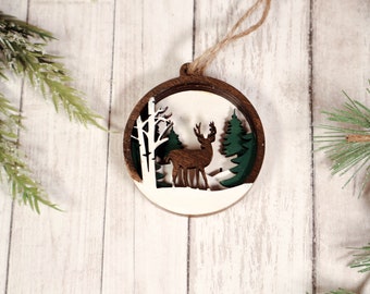 Deer Ornament, Christmas Ornament, 2024 Ornament, Cottagecore Ornament, layered ornament, pet ornament, animal ornament, wooden ornament