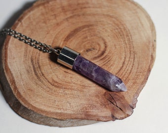 Amethyst Crystal, Crystal point necklace, bullet crystal necklace, amethyst necklace, Healing necklace, February birthstone necklace
