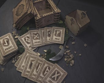 Viking Oracle Rune set with Decorative Norse Box, Elder Futhark Runes for Pagan Divination