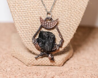 Lunar Black Tourmaline Electroformed Copper Necklace