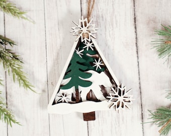 Polar Bear Ornament, Christmas Ornament, 2024 Ornament, Cottagecore Ornament, layered ornament, pet ornament, animal ornament, wooden