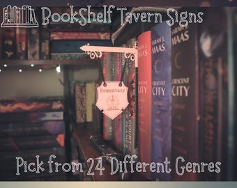 Fantasy Bookshelf Tavern Sign - Booknook Shelf Decor, Book Dragon Gift, Library Label, Fantasy Genre Sign, Shelf Insert, Cozy Medieval Decor