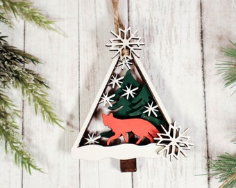 Fox Ornament, Christmas Ornament, 2024 Ornament, Cottagecore Ornament, layered ornament, pet ornament, animal ornament, wooden ornament