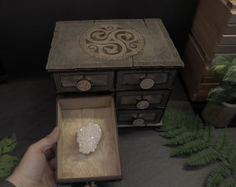 Fantasy Storage Chest - Witchy Tarot Organizer, Crystal & Rune Box, Altar Decor, Viking-Inspired Mystical Jewelry Chest, Tarot Card Storage