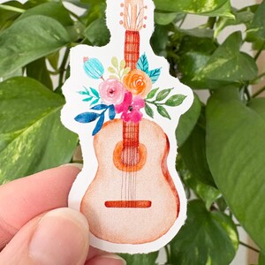 Guitar sticker, Music sticker, floral sticker, viny sticker