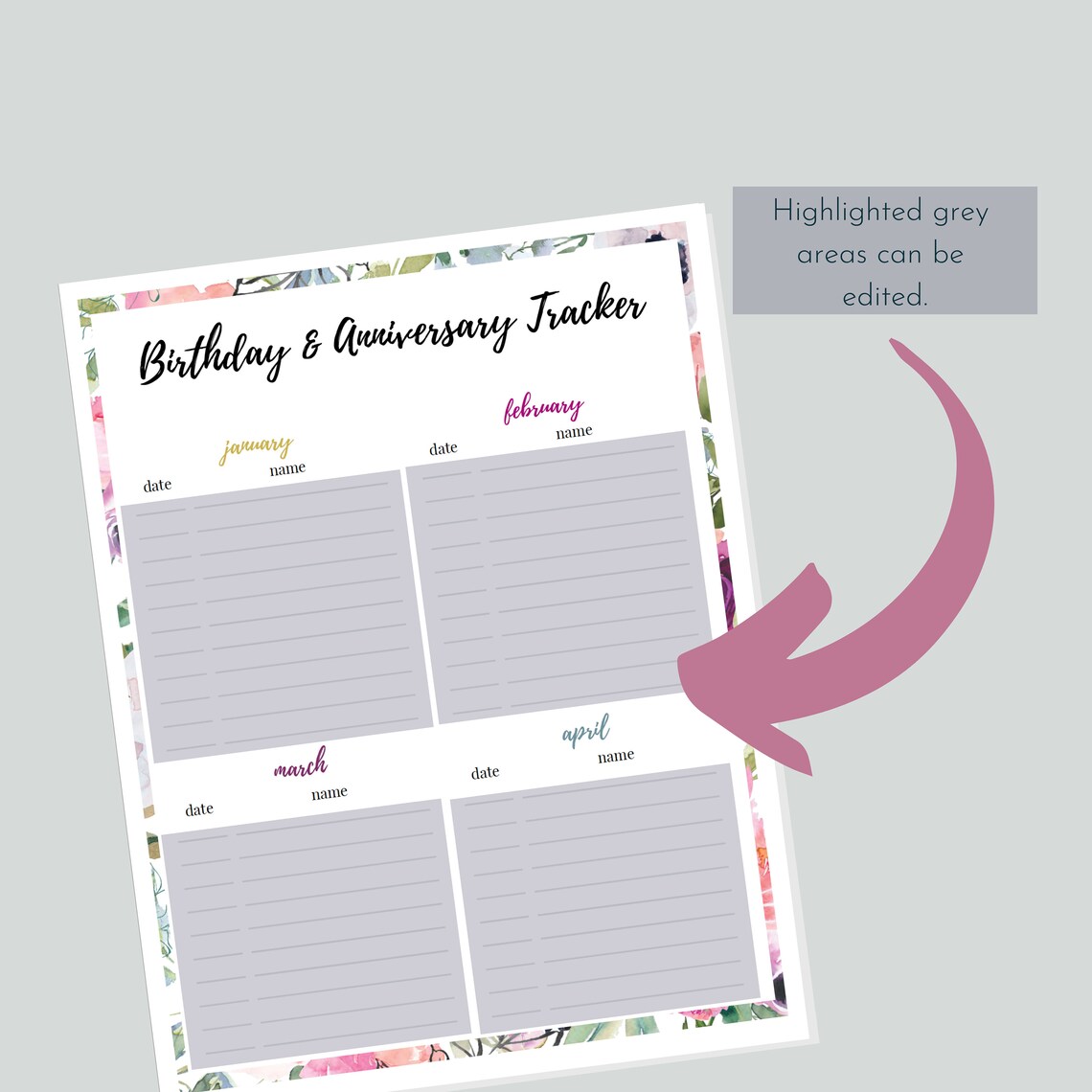 Birthday Log Tracker Printable Editable Birthday And | Etsy