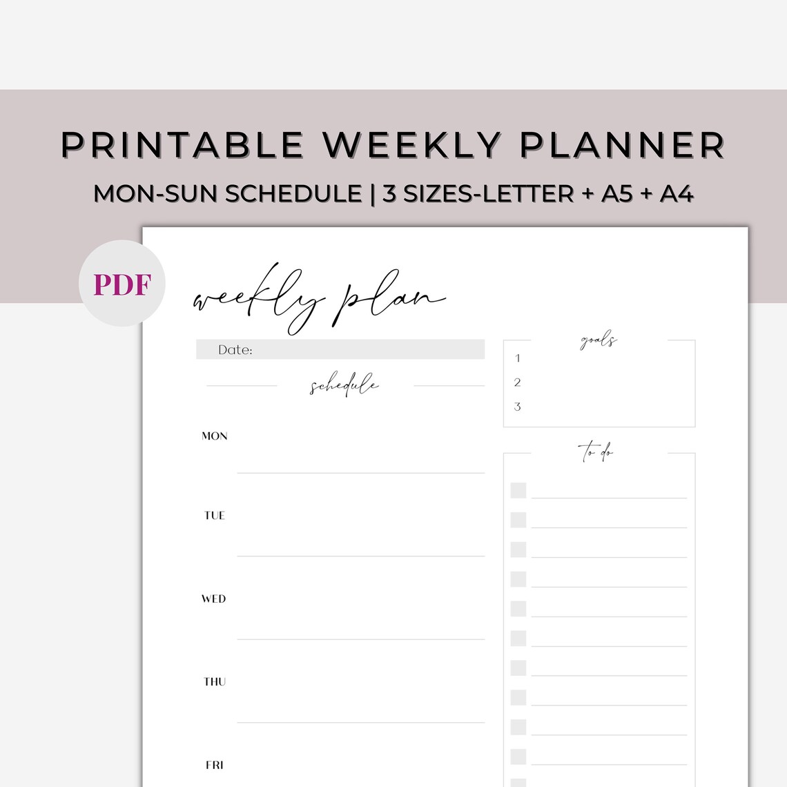 Weekly Planner Printable, 7 Day Printable Planner Template, Weekly ...