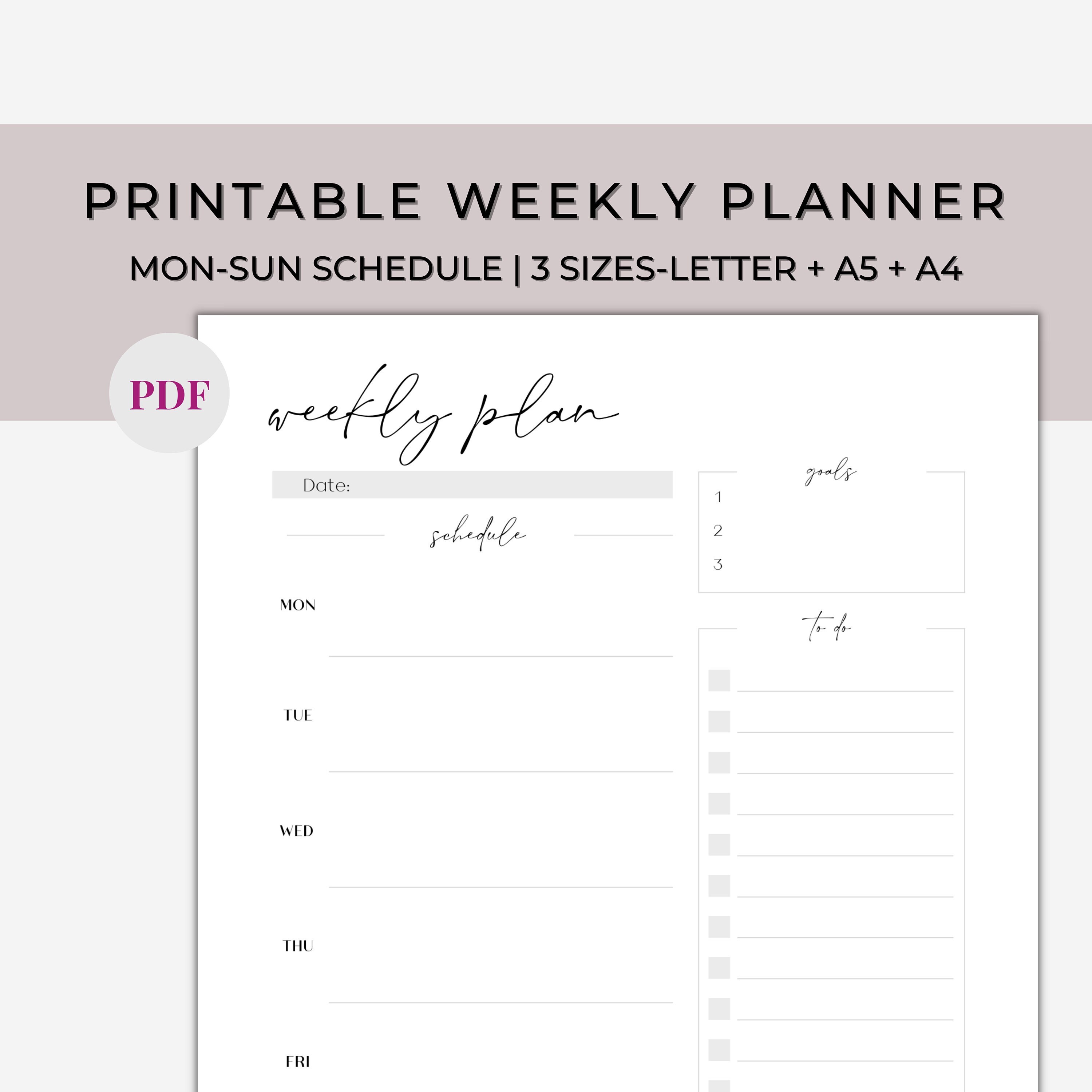 Weekly Planner Printable, 7 Day Printable Planner Template, Weekly ...