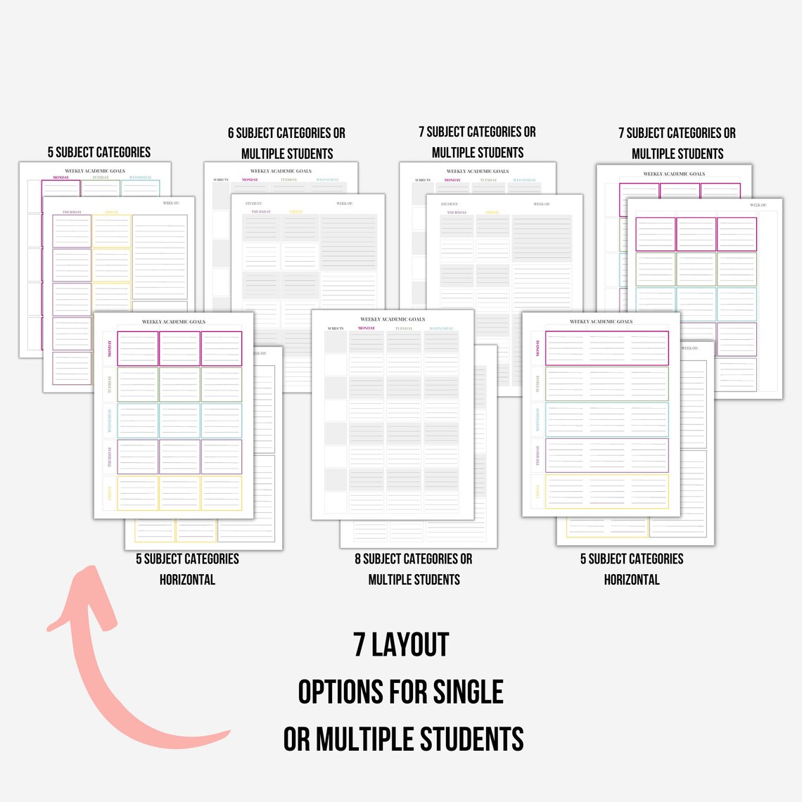 Printable Homeschool Student Planner, Undated, Printable Lesson Planner for Single or Multiple