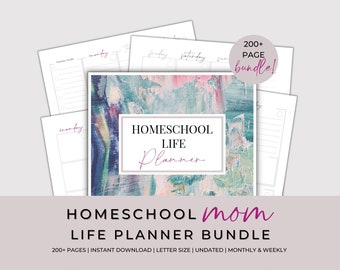 Homeschool Mom Life Planner Bundle, Undated Daily And Weekly Printable Pages + 12 Months, Homeschool Binder + Home Management Pages