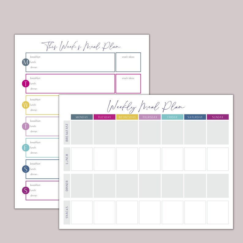 Weekly Meal Planner and Grocery List Menu Planner DIY Recipe - Etsy