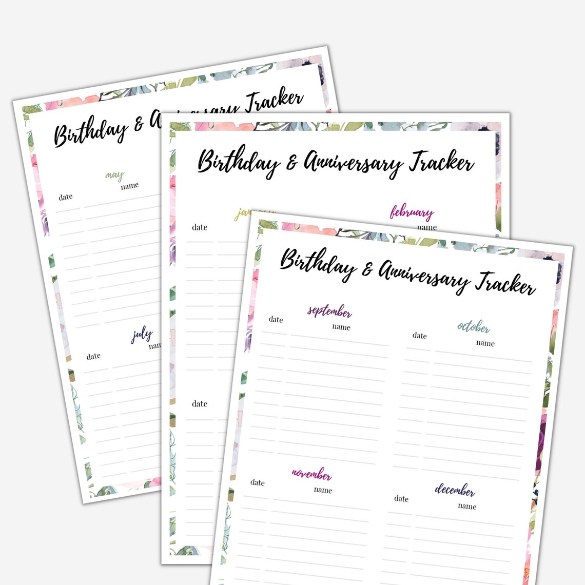 Birthday Log Tracker Printable Editable Birthday and - Etsy