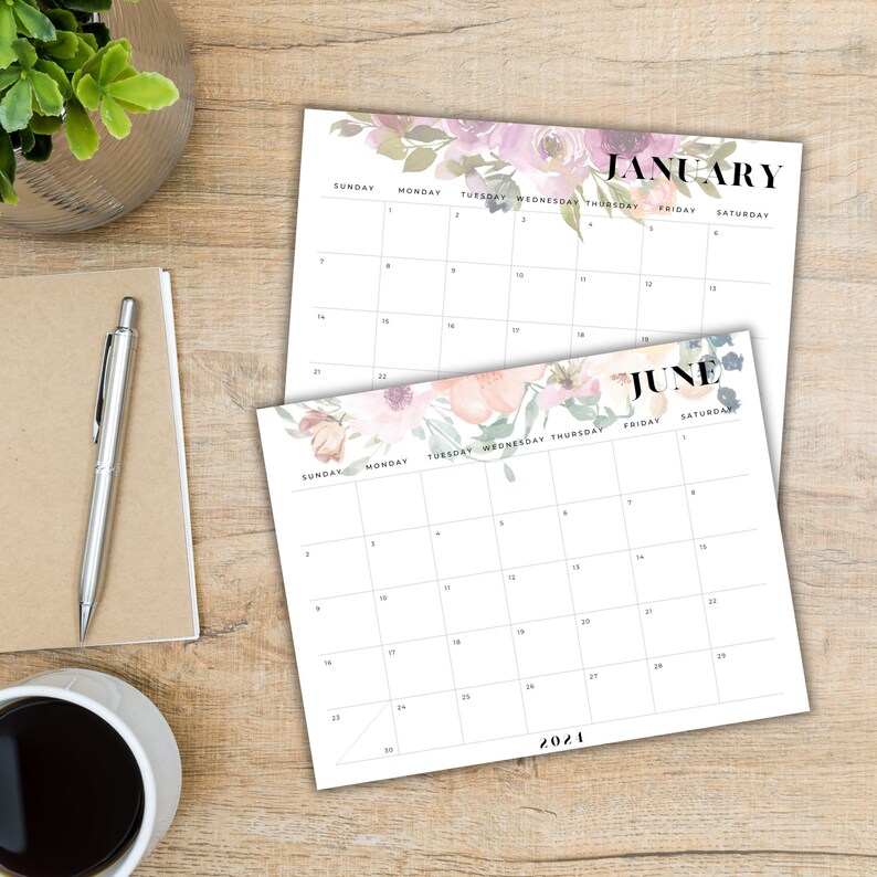 Floral Wall Calendar 2024, 2024 Floral Calendars, Watercolour Calendar