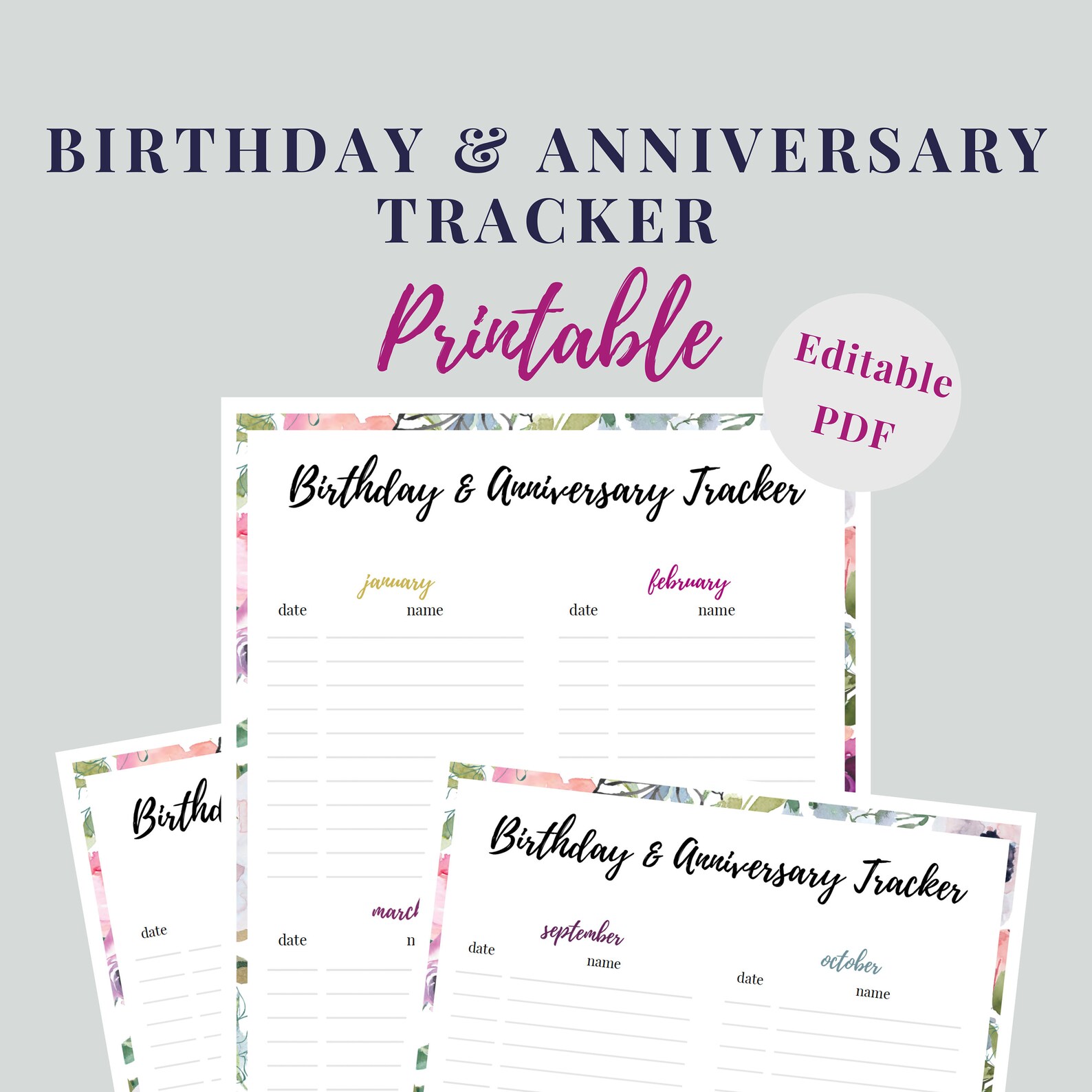 Birthday Log Tracker Printable Editable Birthday and - Etsy UK
