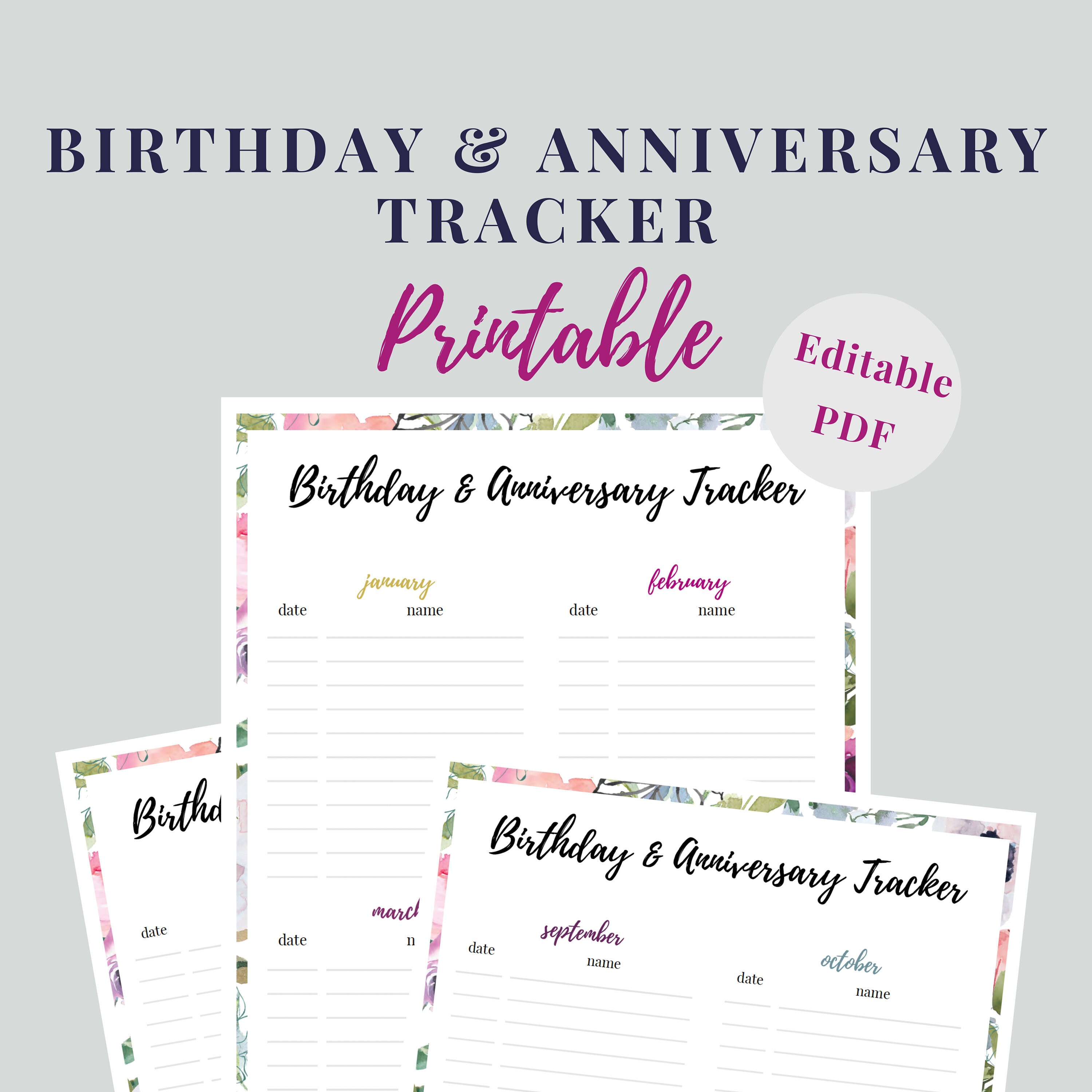 Birthday Log Tracker Printable Editable Birthday And | Etsy