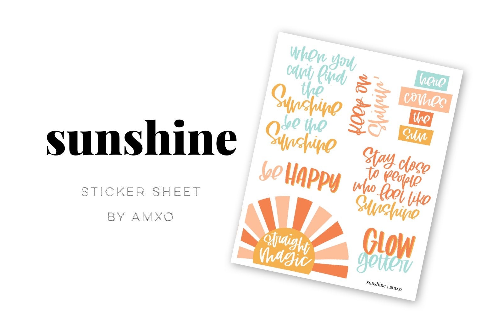 SUNSHINE- BRIGHT Summer Themed, Illustrated And Lettered Sticker Sheet