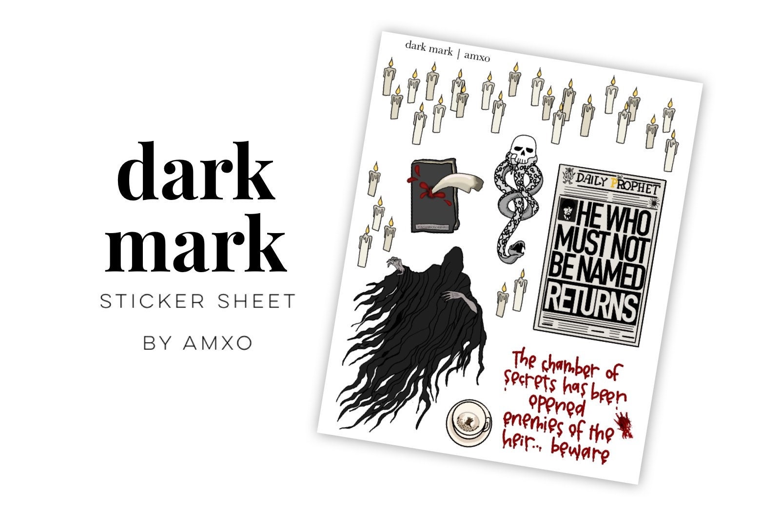 DARK MARK Sticker Sheet- Magical themed stickers for your planner