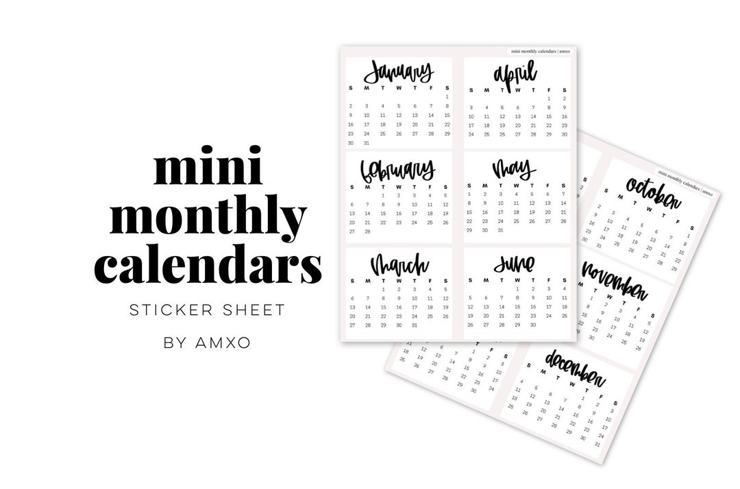 MINI MONTHLY Calendar 2 Sticker Sheet Set Lettering for Your Etsy
